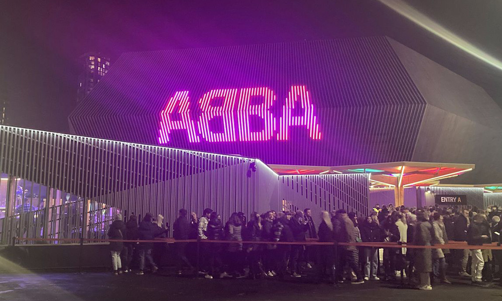 ABBA Arena exterior showing queue for seating