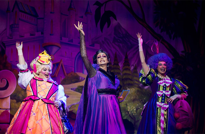 The Wicked Stepmother (Craig Revel Horwood) and Ugly Stepsisters dressed in their ballgowns.