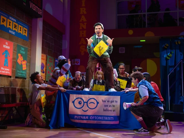 Philippe Arroyo (Chip) and the cast of The 25th Annual Putnam County Spelling Bee