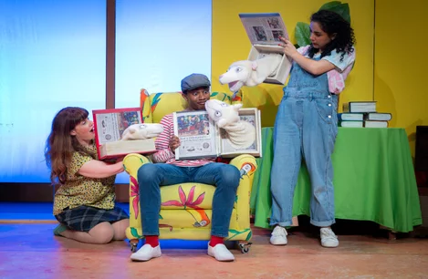 The cast of Charlie Cook's Favourite Book live on stage