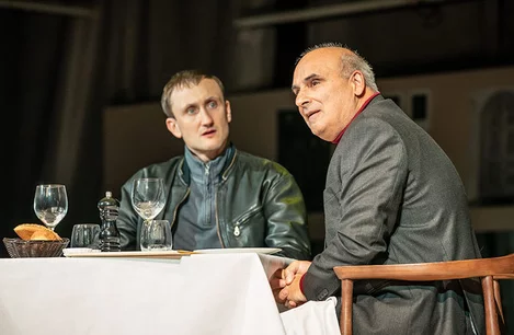 Tom Brooke as Alexander Litvinenko and Peter Polycarpou as Boris Berezovsky in A Very Expensive Poison