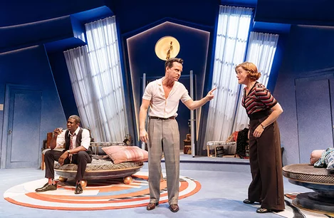 Abdul Salis, Andrew Scott and Sophie Thompson in Present Laughter at the Old Vic Theatre, London