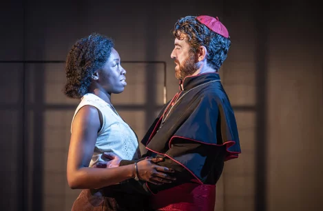 Elizabeth Ayodele as Julia and Paul Ready as the Cardinal in The Duchess