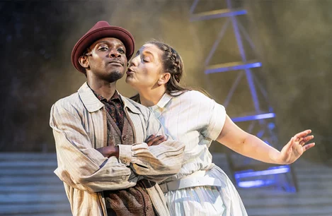 John Pfumojena (Enoch Snow) and Christina Modestou (Carrie Pipperidge) in Carousel at Regent's Park Open Air Theatre