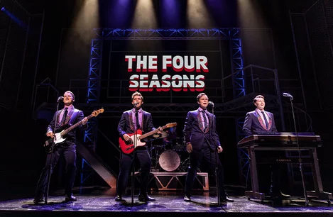 Karl James Wilson, Benjamin Yates, Ben Joyce and Adam Bailey in Jersey Boys at Trafalgar Theatre