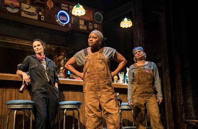 Leanne Best, Clare Perkin and Martha Plimpton in Sweat at the Gielgud Theatre, London