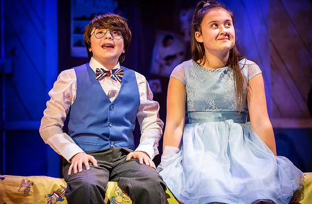 Nicholas Antoniou Tibbitts and Molly May Gibson in The Secret Diary of Adrian Mole at the Ambassador's Theatre London