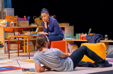 Susan Kelechi Watson and Ben Schnetzer in Eureka Day at the Old Vic