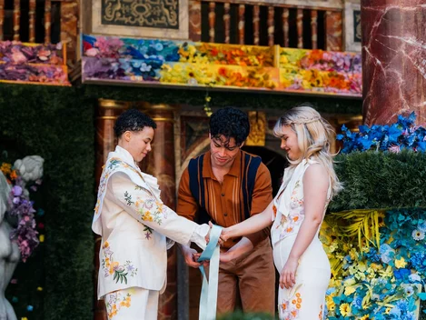 Lysander (Mel Lowe) and Hermia (Sophie Cox) are married in A Midsummer Night's Dream