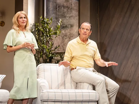 Juliet Cowan and Donald Sage Mackay in Affluenza at London's Riverside Studios
