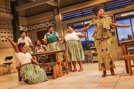The cast of School Girls; or The African Mean Girls Play