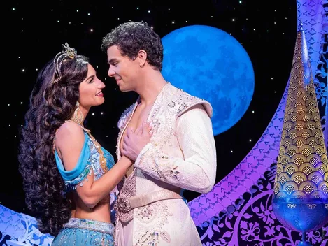 Jasmine (Sonya Balsara) and Aladdin (Ainsley Melham) in Aladdin on Broadway