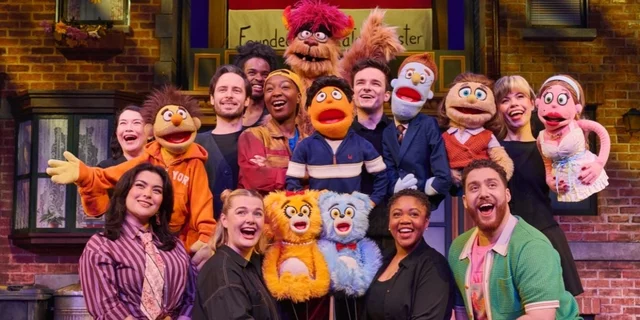 The cast of Avenue Q at Shaftesbury Theatre