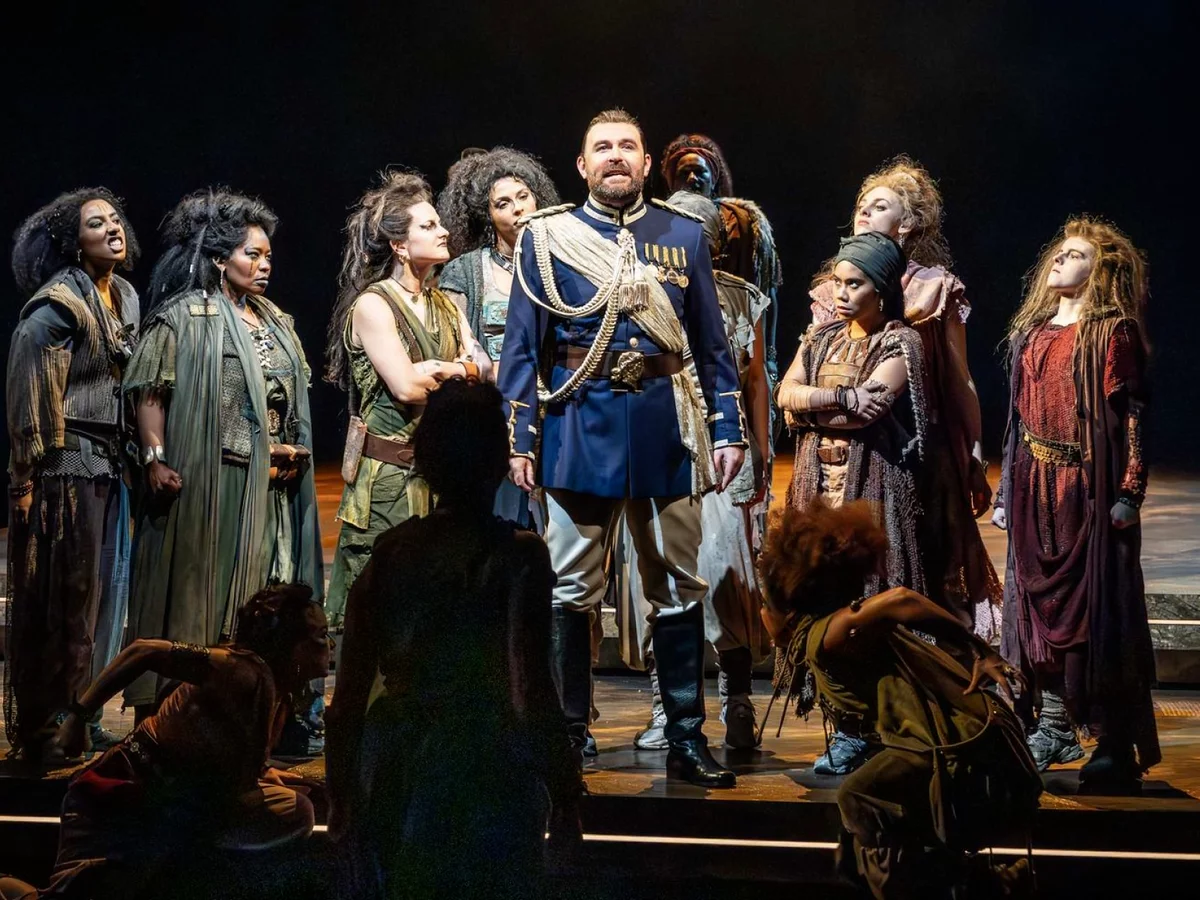 James McArdle as Pentheus with the cast of Bacchae