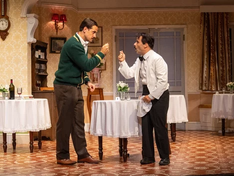 Danny Bayne (Basil) and Hemi Yeroham (Manuel) in Fawlty Towers