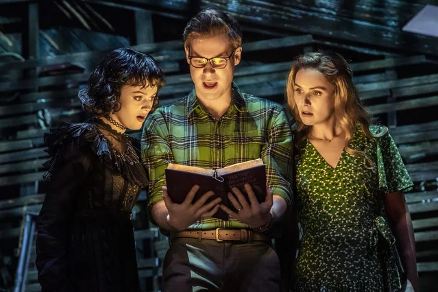 Lydia (Hannah Nordberg), Adam (David Hunter), and Barbara (Chelsea Halfpenny) in Beetlejuice
