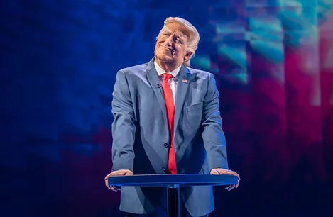 Bertie Carvel as Donald Trump in The 47th at the Old Vic