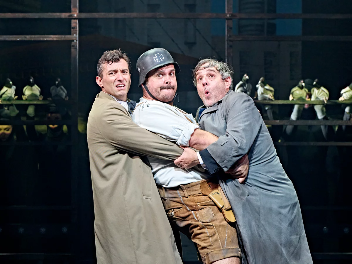Bialystock and Bloom meet Franz Liebkind in The Producers at the Garrick Theatre