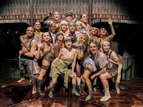 Jamie Muscato as Emcee with the cast of Cabaret