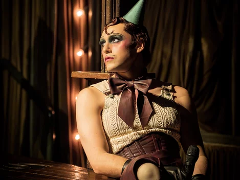 Jamie Muscato plays Emcee in Cabaret at the Kit Kat Club, London