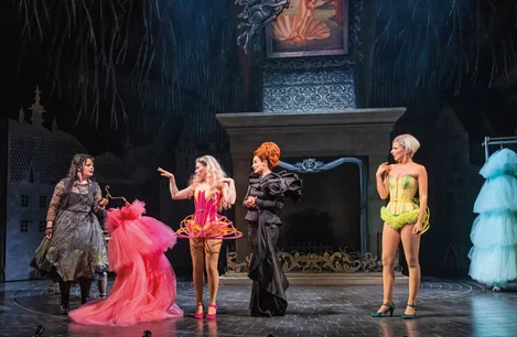 Carrie Hope Fletcher (Cinderella), Victoria Hamilton-Barritt (The Stepmother) and Georgina Castle and Laura Baldwin (Marie & Adele) in Cinderella