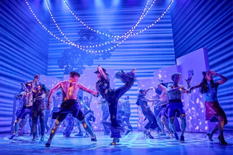 The cast of Mamma Mia! at the Novello Theatre