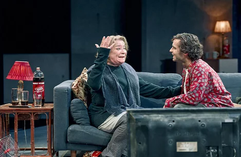 Clare Higgins (Gunhild Borkman) and Sebastian de Souza (Erhart Borkman) in John Gabriel Borkman at the Bridge Theatre