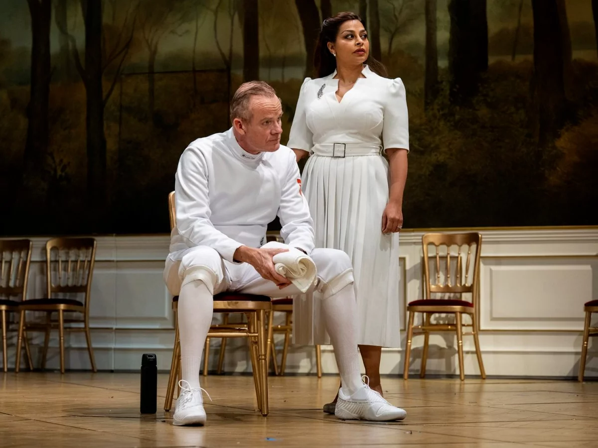 Alistair Petrie (Claudius) and Ayesha Dharker (Gertrude) in Hamlet
