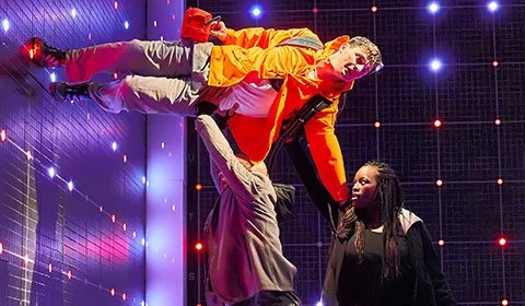 Joshua Jenkins and cast in The Curious Incident of the Dog in the Night-Time at the Piccadilly Theatre, photograph by Brinkhoff Mögenburg