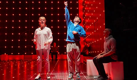 Joshua Jenkins and cast in The Curious Incident of the Dog in the Night-Time at the Piccadilly Theatre, photograph by Brinkhoff Mögenburg