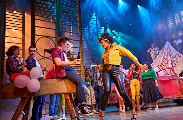 Dan Partridge (Danny) and Jocasta Almgill (Rizzo) in Grease at the Dominion Theatre