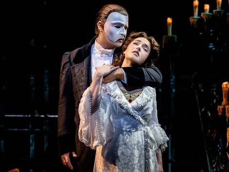 Dean Chisnall (Phantom) and Lily Kerhoas (Christine) in The Phantom of the Opera