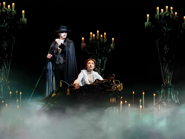 Dean Chisnall (Phantom) and Lily Kerhoas (Christine) in The Phantom of the Opera, West End