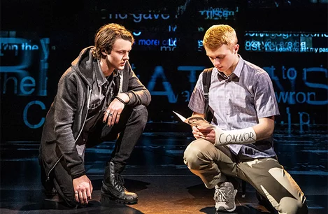 Doug Colling (Connor) and Sam Tutty (Evan) in Dear Evan Hansen at the Noel Coward Theatre, London