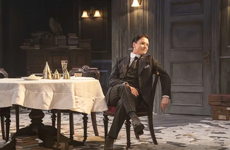 Freddie Fox as Tristan Tzara in Travesties at Apollo Theatre, London