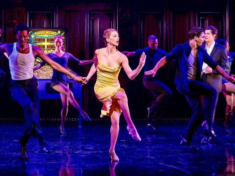 Libby Lloyd and the company of Gotta Dance on Broadway