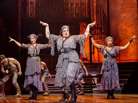Melanie Bright, Maxwell Spike, and Lauran Rae as the Fates in Hadestown