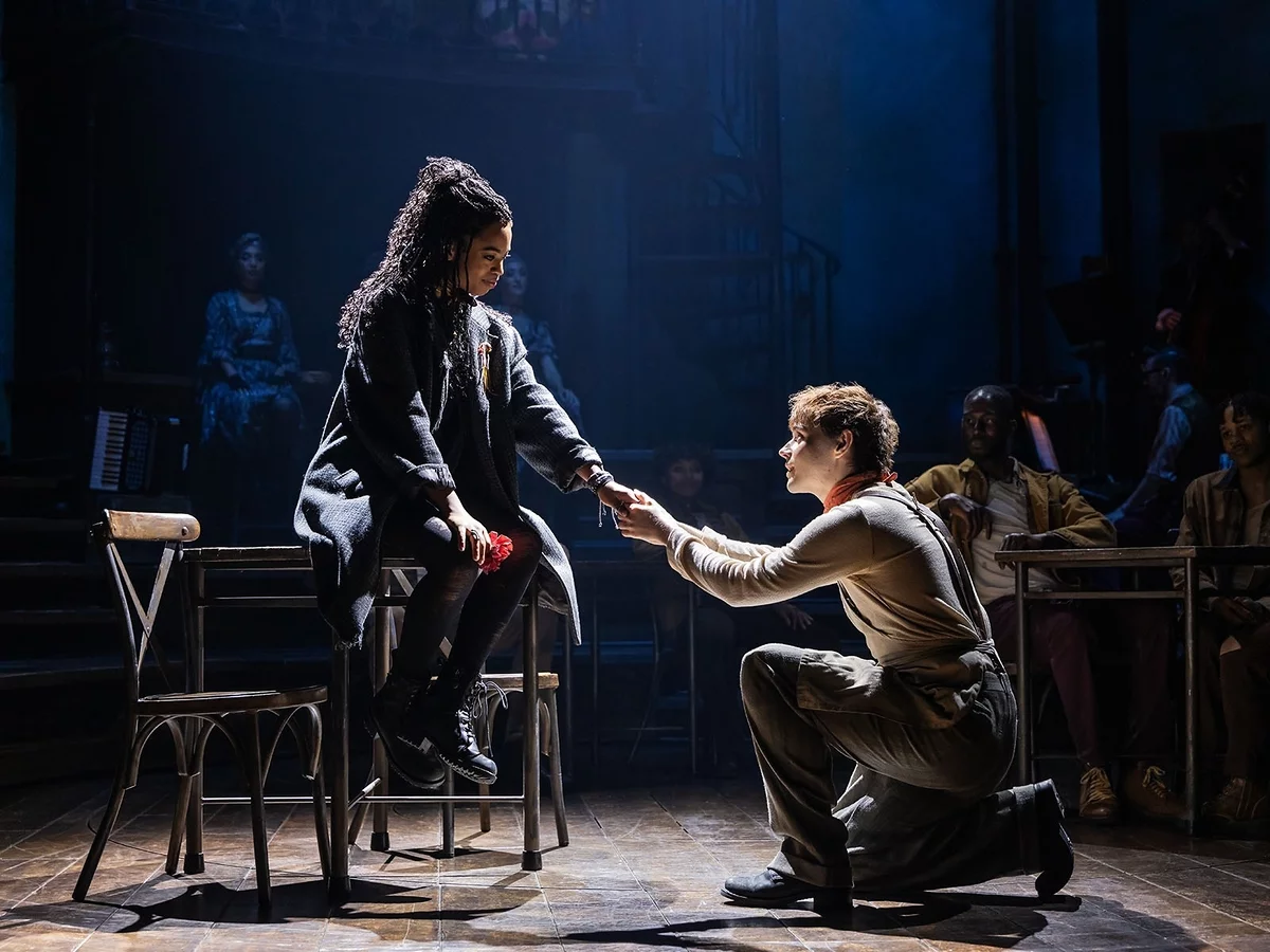 Eurydice (Morgan Dudley) and Orpheus (Jack Wolfe) Hadestown Broadway