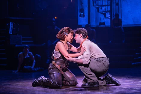 Eurydice (Jordan Tyson) and Orpheus (Joshua Colley) in Hadestown on Broadway