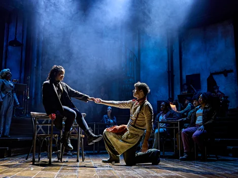 Eurydice (Fayth Ifil) and Orpheus (Nathan Sykes) in Hadestown at London's Lyric Theatre