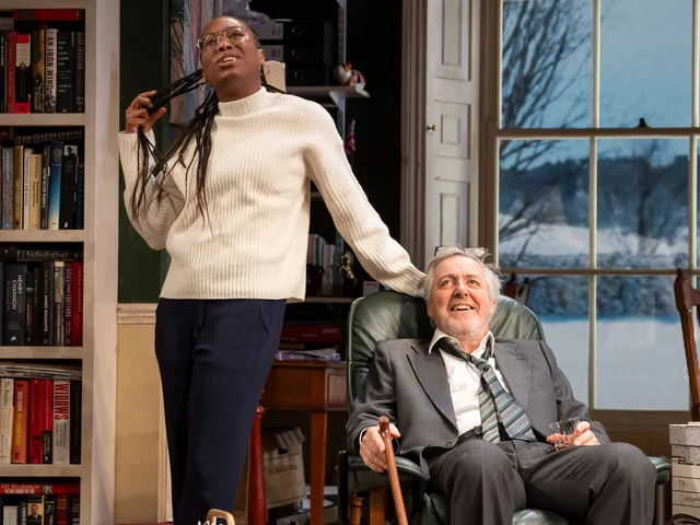 Stephanie Levi-John as Sophie and Griff Rhys Jones as Jim Hacker in I’m Sorry, Prime Minister