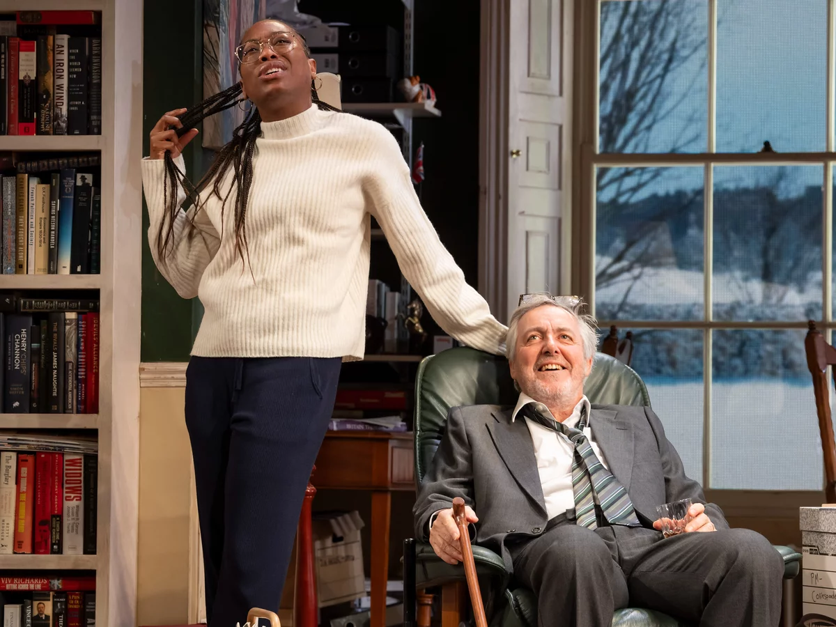 Stephanie Levi-John as Sophie and Griff Rhys Jones as Jim Hacker in I’m Sorry, Prime Minister