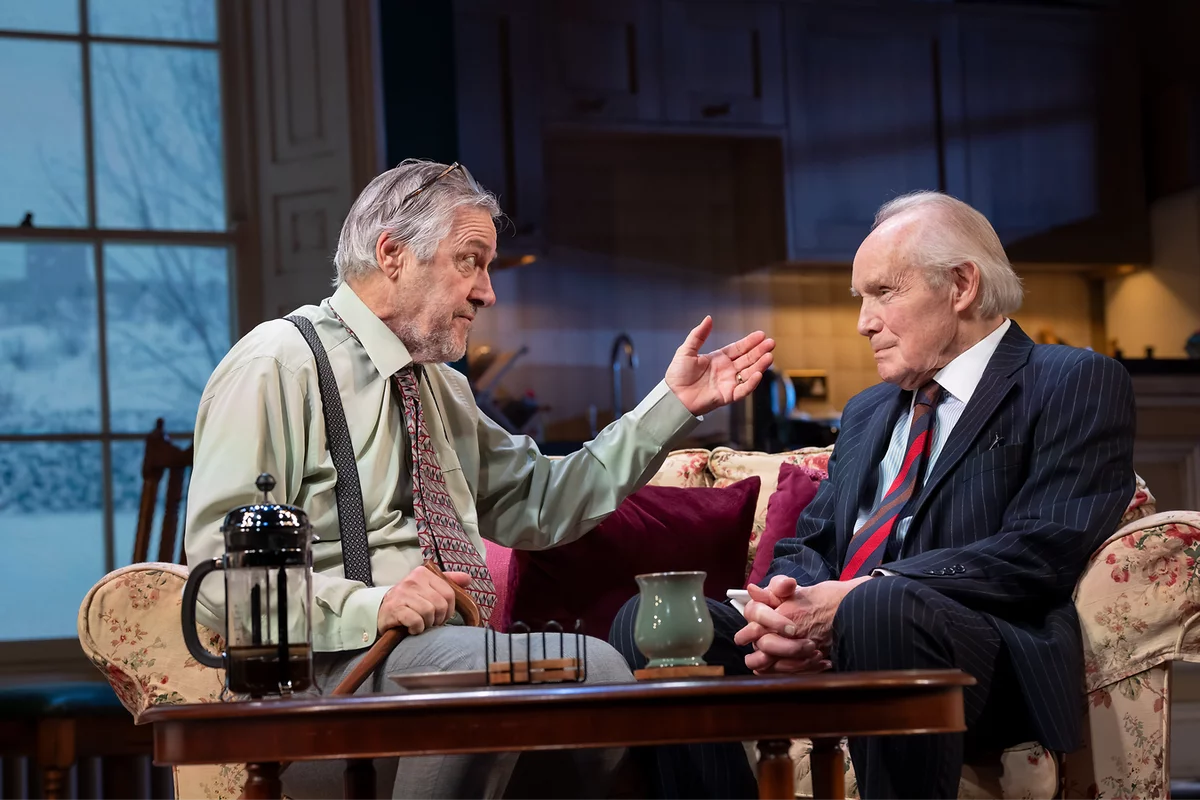 Jim Hacker (Griff Rhys Jones) and Sir Humphrey (Clive Francis) in I’m Sorry, Prime Minister at the Apollo Theatre