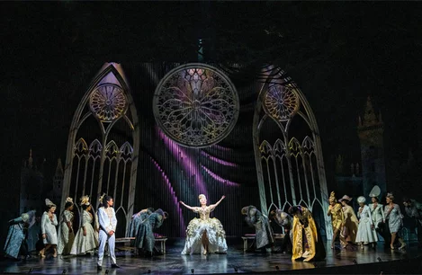 Ivano Turco (Prince Sebastian), Rebecca Trehearn (The Queen) and ensemble of Andrew Lloyd Webber's Cinderella