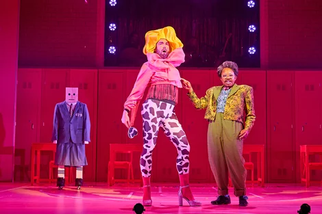 Momma Trott (Sam Harrison) and Fairy Godmother (Jade Hackett) in Jack and the Beanstalk