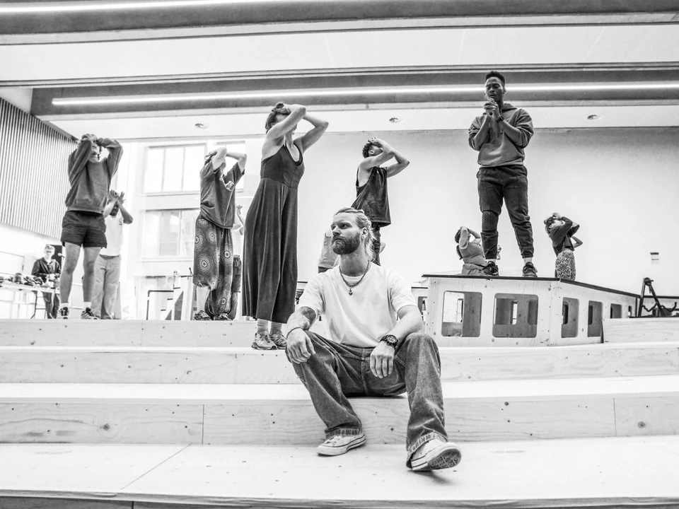 Sam Ryder and the cast rehearse for Jesus Christ Superstar