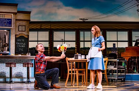 Joe Sugg and Laura Baldwin in Waitress at the Adelphi Theatre, London