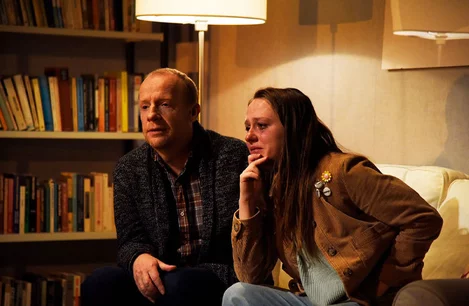 Jonathan Slinger and Rosie Sheehy in Oleanna at the Arts Theatre, London