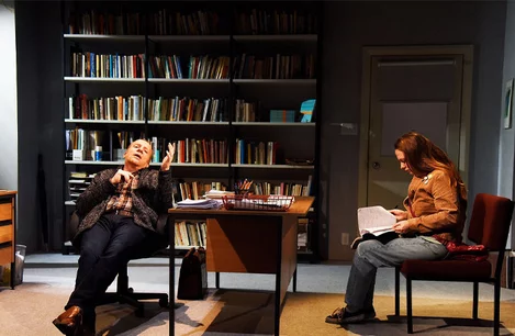 Jonathan Slinger and Rosie Sheehy in Oleanna at the Arts Theatre, London