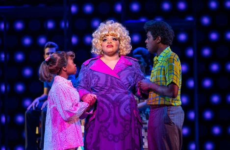 Kimani Arthur (Inez), Marisha Wallace (Motormouth Maybelle) and Ashley Samuels (Seaweed J Stubbs) in Hairspray at the London Coliseum